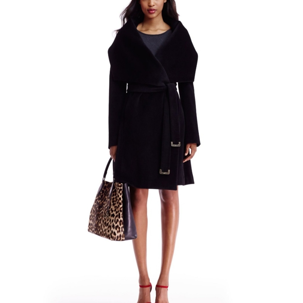 DVF Harlow' Drape Collar Wool Blend Wrap Coat
